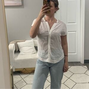 Billy Reid Blouse Hidden Button Down Short Sleeve in White